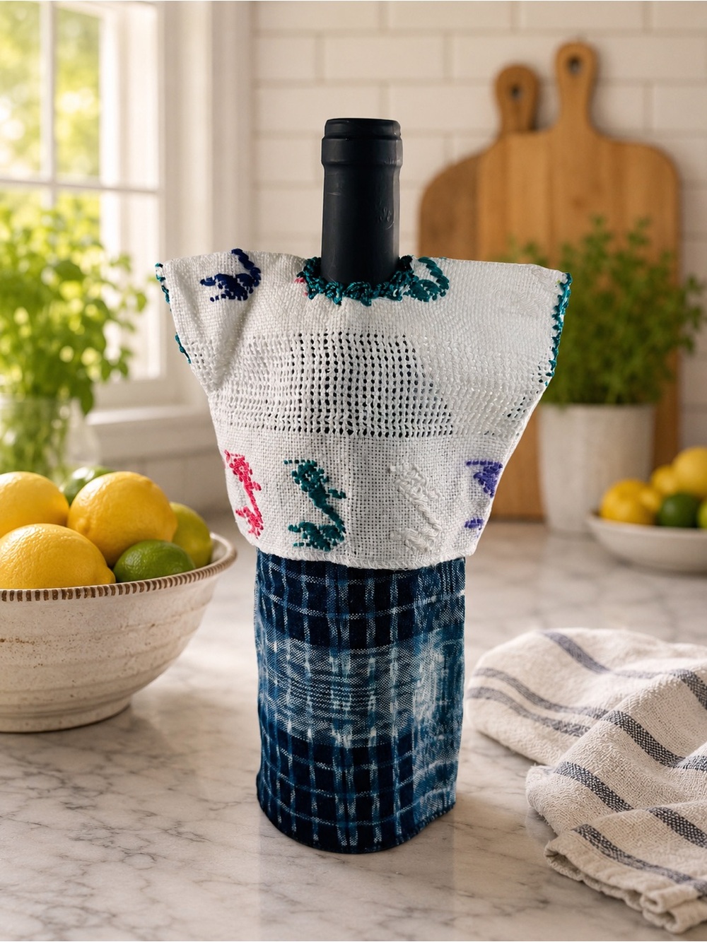Handwoven Guatemalan Huipil & Corte Wine Bottle Cover